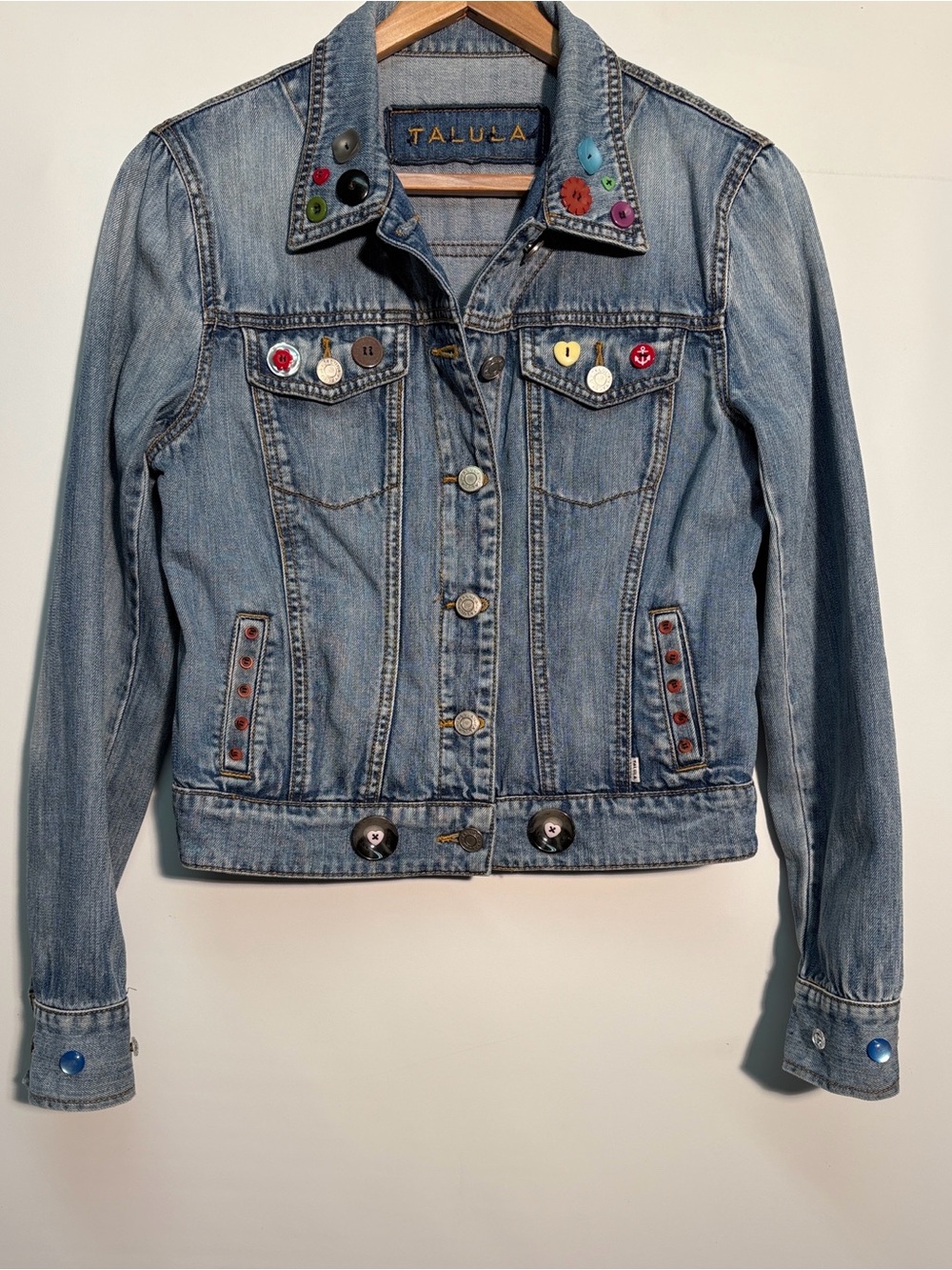 Talula Light Blue Denim Trucker Jacket with Multicolor Buttons